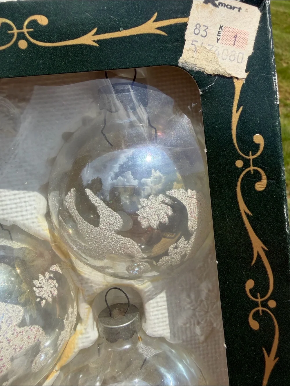 KREBS Clear Glitter Turtle Doves Scene CHRISTMAS Ornaments Set 3 Sparkle